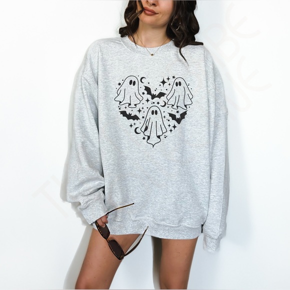 Ghosts and Bats Halloween Crewneck Sweatshirt - Picture 3 of 11